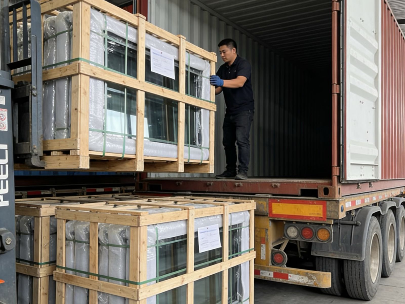 Image needed: doors wrapped and packed for sea freight